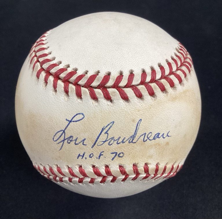 Lou Boudreau Signed Baseball OMLB Cleveland Indians 1970 HOF Autograph TPG