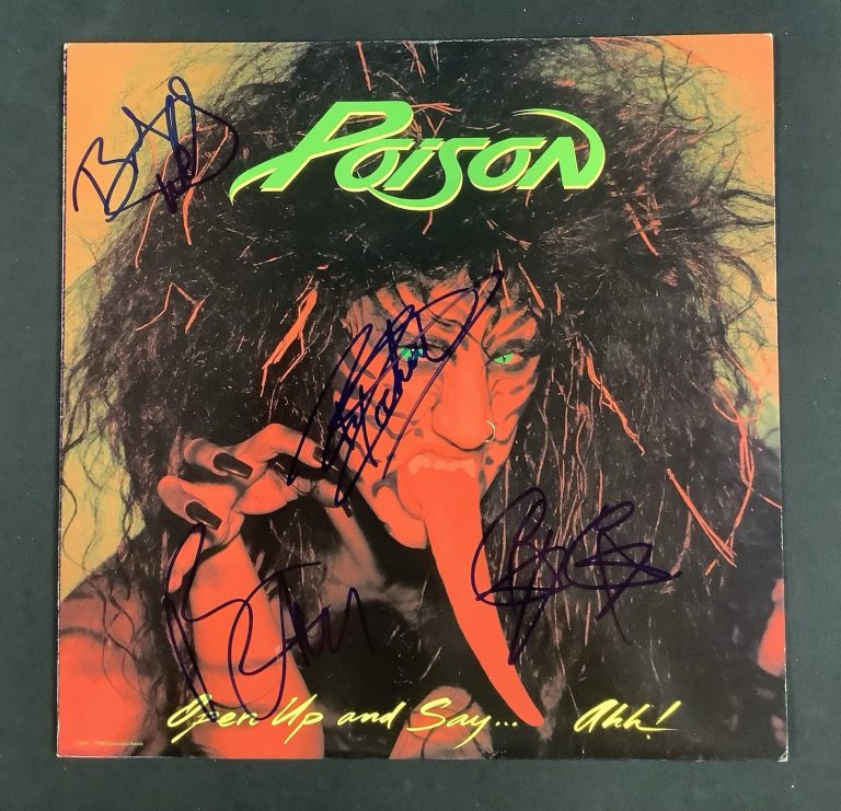 Poison Band Signed Album Vinyl Open Up And Say Ah 4X Autograph Bret Michaels PSA