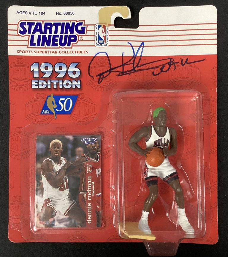 Dennis Rodman Signed Starting Lineup 1996 Bulls Auto Worm Insc Green HOF PSA/DNA