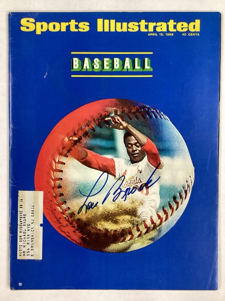 Lou Brock Signed Sports Illustrated 4/15/68 Cardinals HOF Baseball Autograph JSA