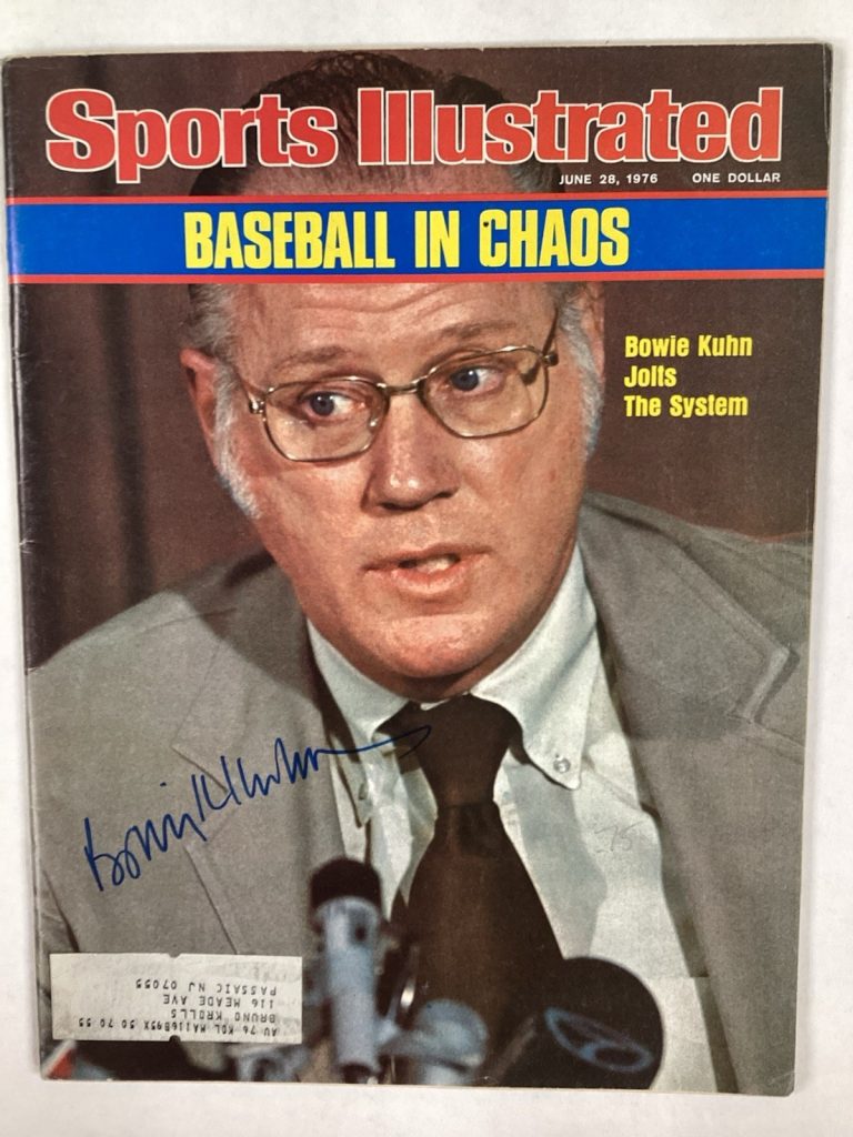Bowie Kuhn Signed Sports Illustrated 6/28/76 Commissioner Baseball Autograph JSA