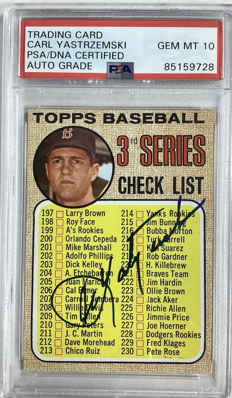 Carl Yastrzemski Signed 1968 Topps #192 Red Sox Baseball Autograph PSA/DNA 10
