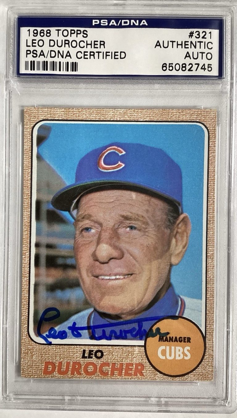 Leo Durocher Signed 1968 Topps #321 Cubs HOF Baseball Card Autograph PSA/DNA