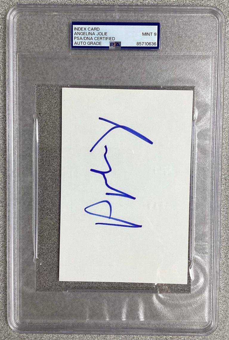Angelina Jolie Signed Index Card Movie Actor Tomb Raider Autograph PSA/DNA 9