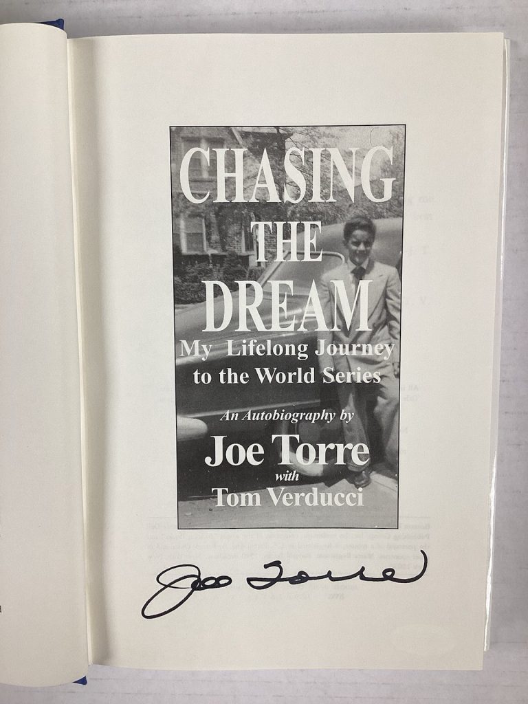 Joe Torre Signed Book Chasing The Dream HCB Yankees HOF Autograph JSA
