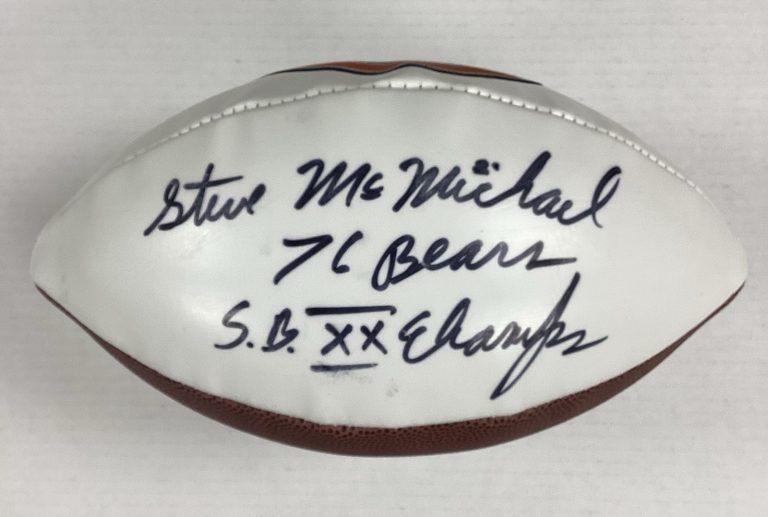 Steve McMichael Signed Football Chicago Bears NFL Autograph Inscription JSA