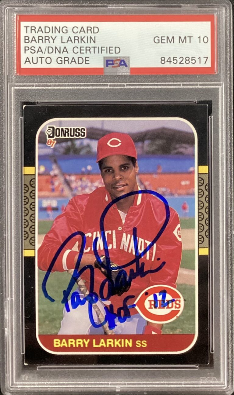 Barry Larkin Signed 1987 Donruss #492 Rookie Card Reds PSA/DNA Auto GEM MT 10