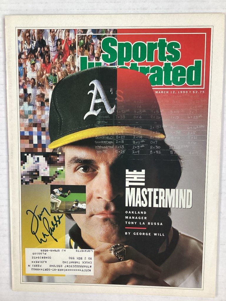 Tony LaRussa Signed Sports Illustrated 3/12/90 A’s HOF Baseball Autograph TPG