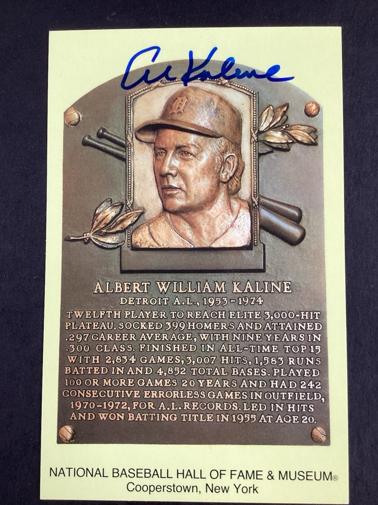 Al Kaline Signed Gold HOF Plaque Postcard Yellow Tigers Autograph 3000 Hit JSA 1