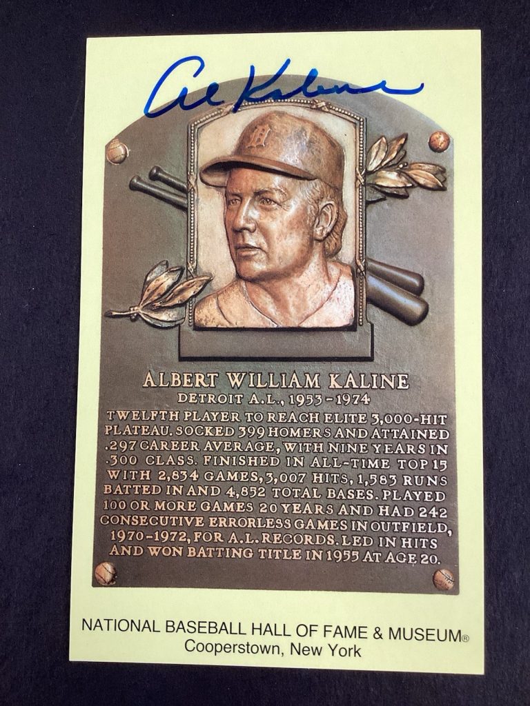 Al Kaline Signed Gold HOF Plaque Postcard Yellow Tigers Autograph 3000 Hit JSA 2