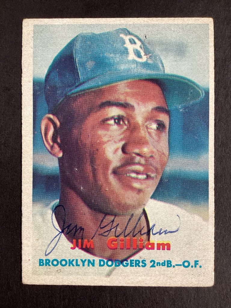Jim Gilliam Signed 1957 Topps #115 Baseball Card Dodgers Tough Autograph JSA