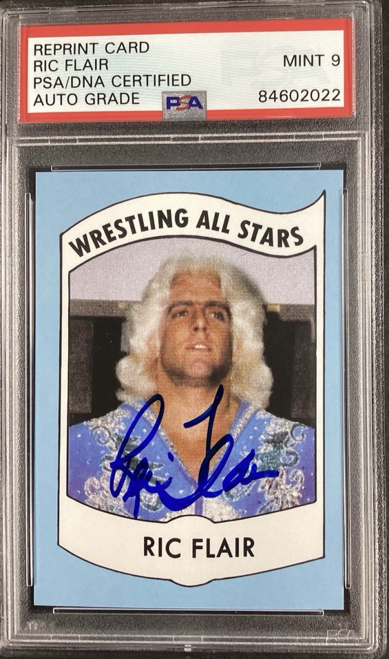 Ric Flair Signed 1982 Wrestling Stars #27 Rookie Card RP Autograph PSA/DNA Mint9