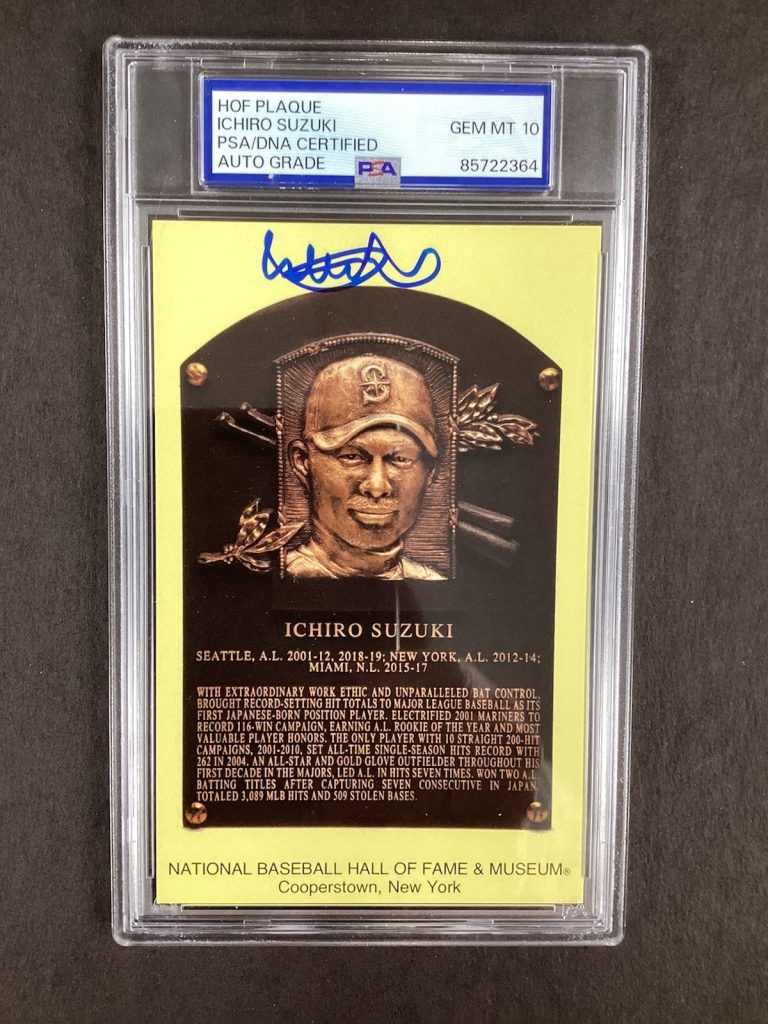 Ichiro Suzuki Signed Gold HOF Plaque Postcard Yellow Autograph PSA/DNA Gem 10