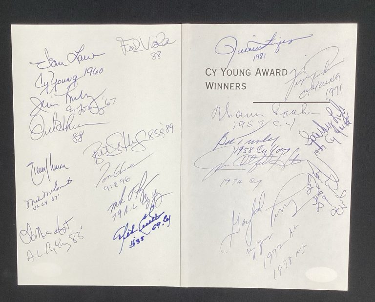 Randy Johnson Signed Book Page Baseball Cy Young 18 Autographs 7 HOF JSA