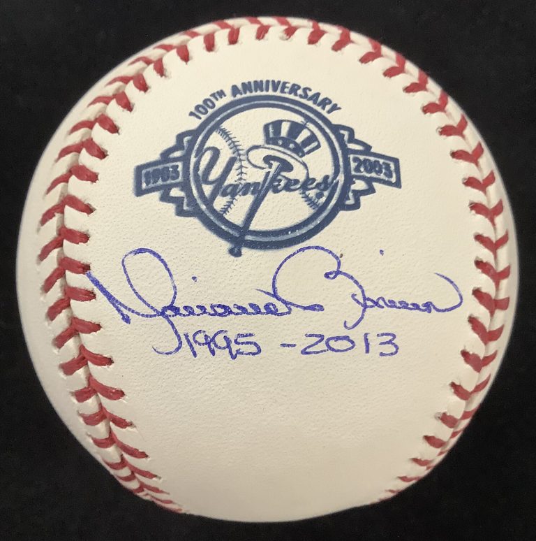 Mariano Rivera Signed Baseball AHS Yankees 100th Anniv Logo Auto Inscr PSA/DNA