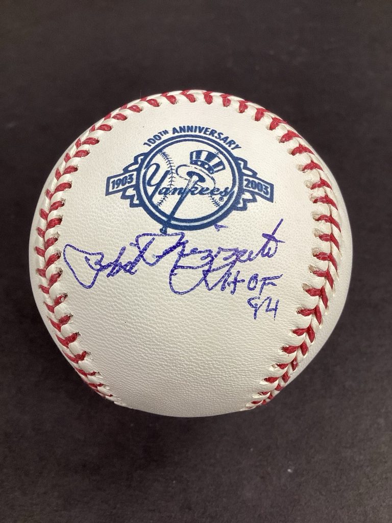 Phil Rizzuto Signed Baseball AH Selig Yankees 100th Anniv Logo Auto Inscr JSA