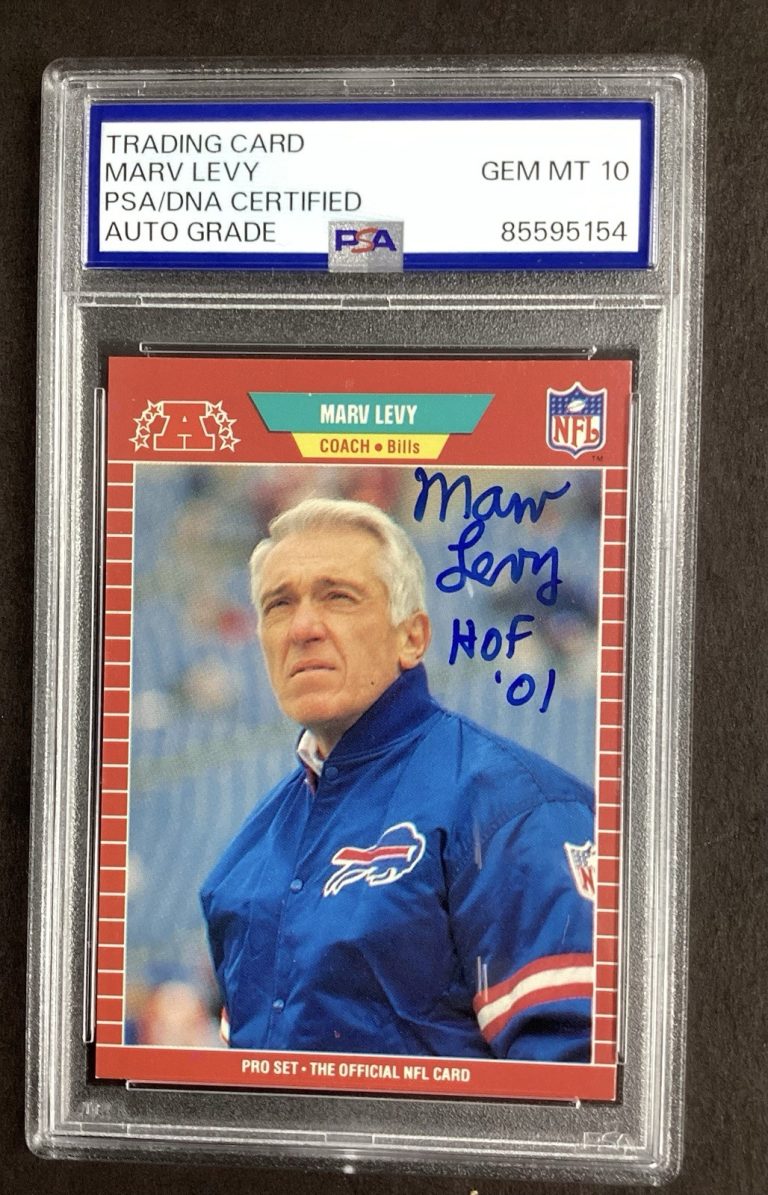 Marv Levy Signed 1989 ProSet #34 Card Bills Coach HOF Inscr PSA/DNA Auto Gem 10