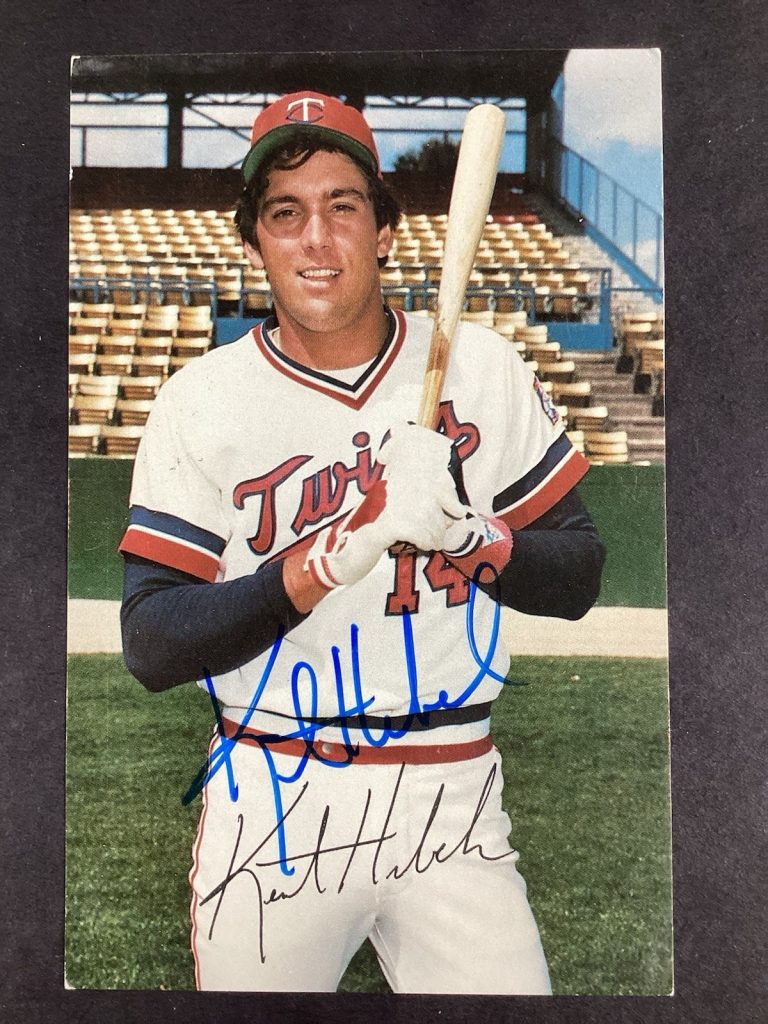 Kent Hrbek Signed Color Postcard Vintage B&W Minnesota Twins Autograph TPG