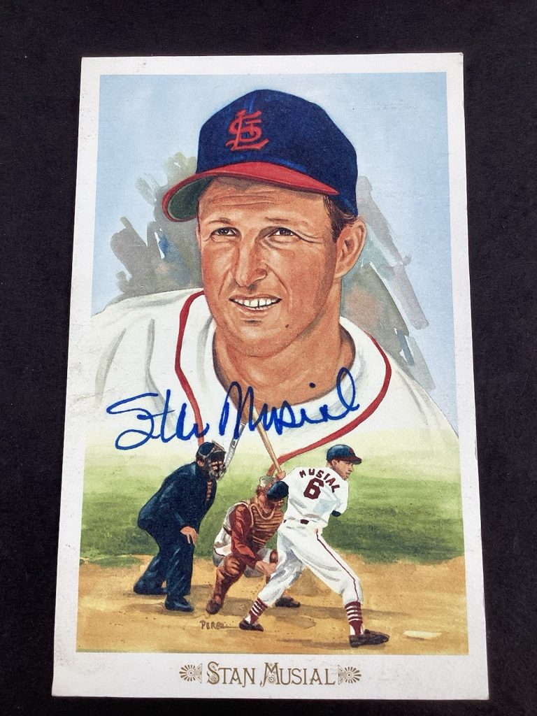 Stan Musial Signed Perez Steele Celebration Postcard Cardinals HOF DAMAGE TPG #3