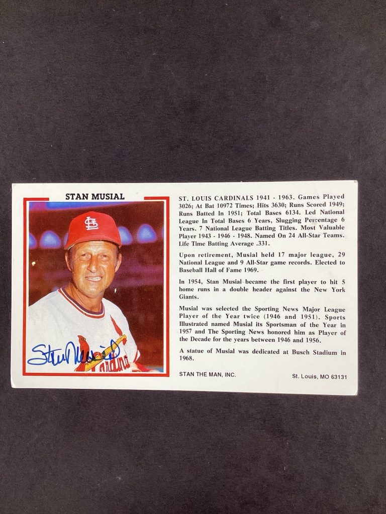 Stan Musial Signed Postcard Vintage B&W Cardinals HOF Baseball Autograph TPG