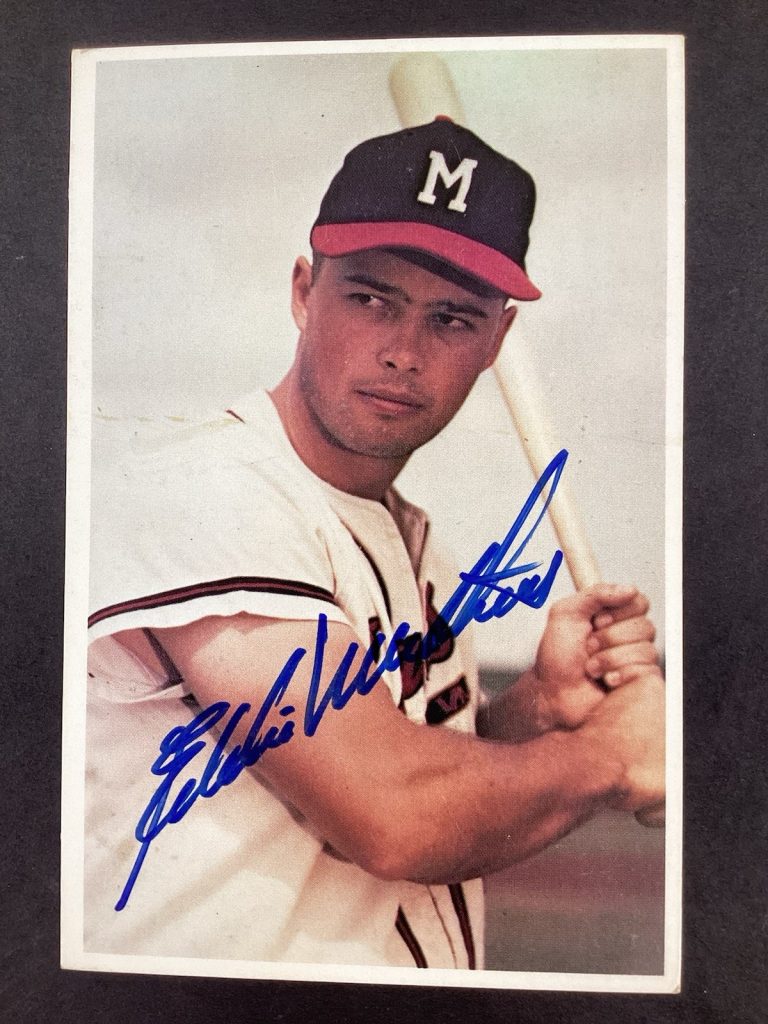 Eddie Mathews Signed 1982 TCMA #7 Baseball Card Postcard HOF Autograph TPG