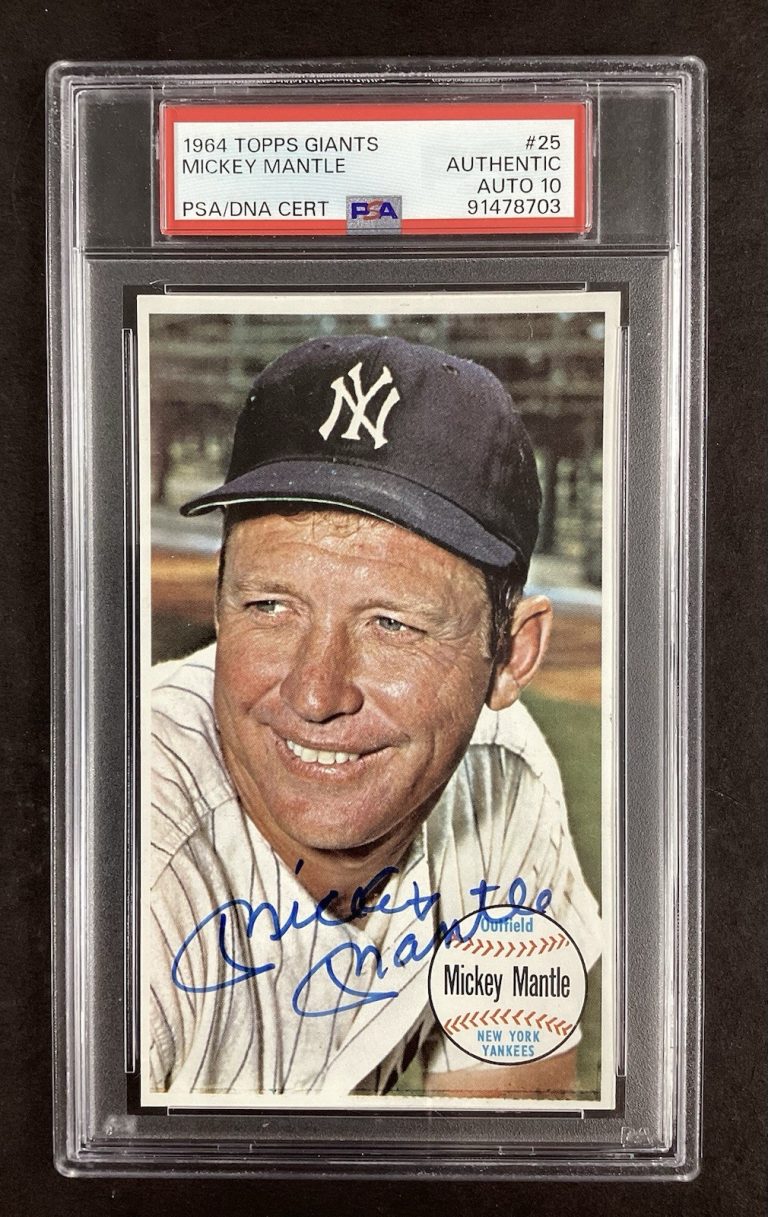 Mickey Mantle Signed 1964 Topps Giants #25 Yankees Baseball Autograph PSA/DNA 10