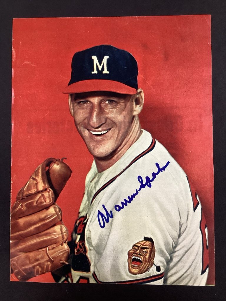 Warren Spahn Signed Magazine Page Milwaukee Braves Baseball Autograph HOF TPG