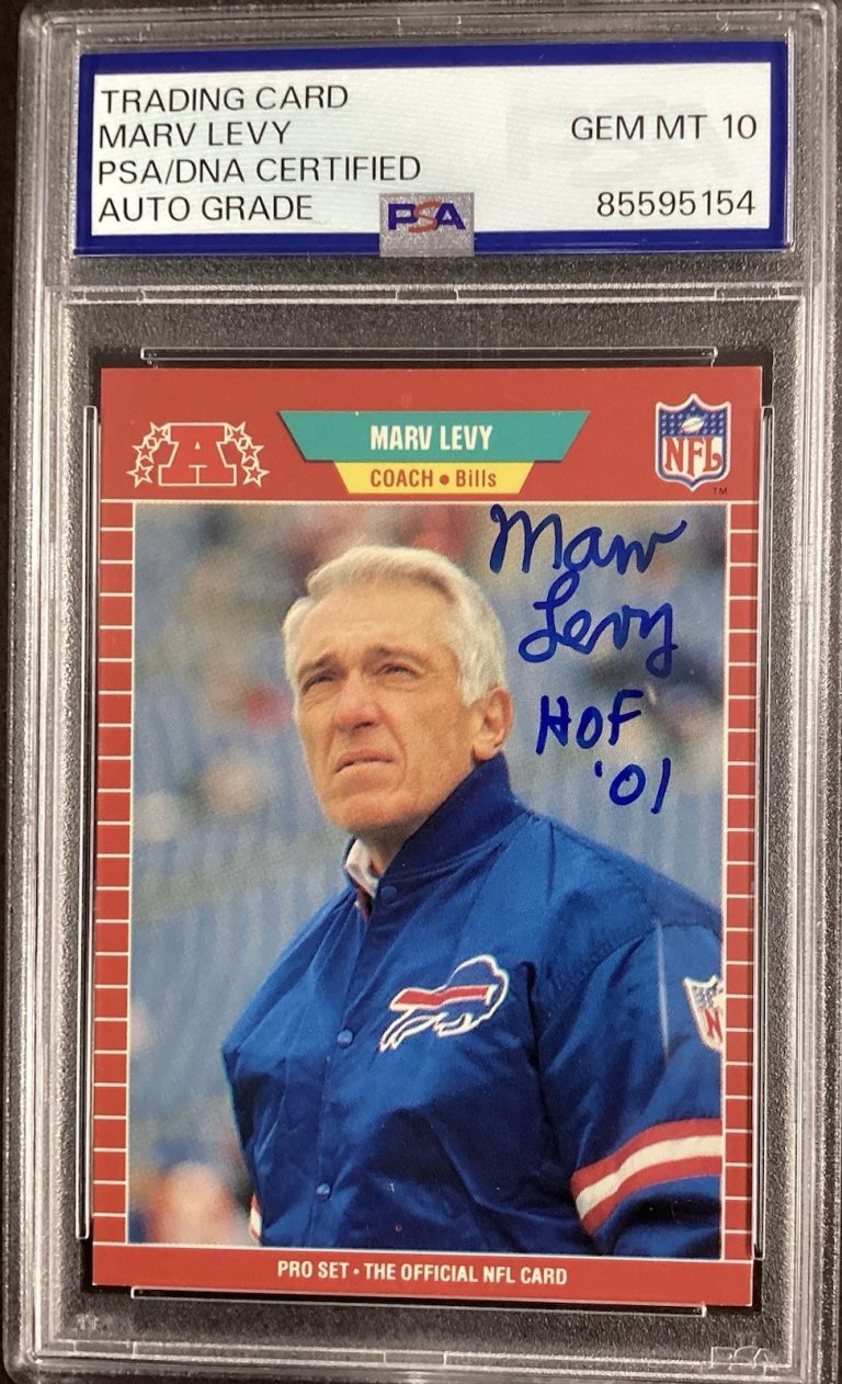 Marv Levy Signed 1989 ProSet #34 Card Bills Coach HOF Inscr PSA/DNA Auto Gem 10