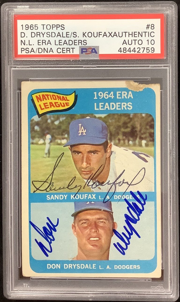 Sandy Koufax Signed 1965 Topps #8 PSA/DNA Don Drysdale Baseball HOF Autograph 10