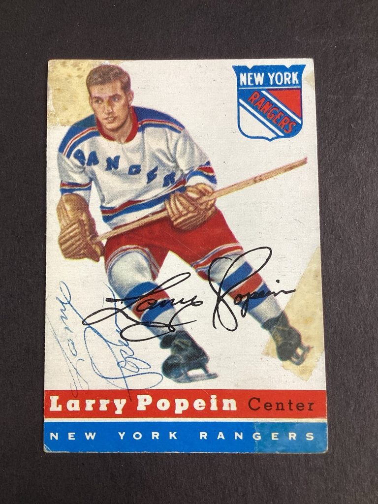 Larry Popein Signed 1954-55 Topps #55 Hockey Card NY Rangers Autograph JSA