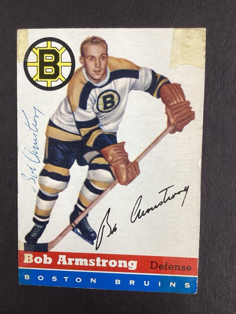 Bob Armstrong Signed 1954-55 Topps #7 Hockey Card Boston Bruins Autograph JSA