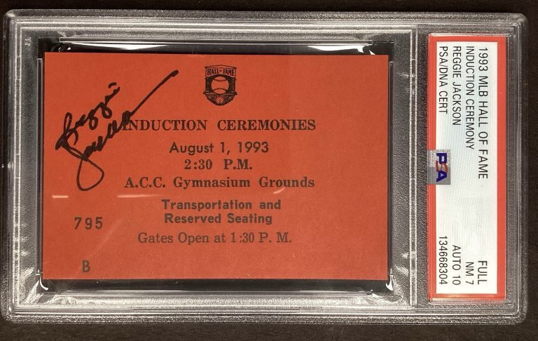 Reggie Jackson Signed Ticket 8/1/1993 Baseball HOF Induction Auto PSA/DNA 7/10
