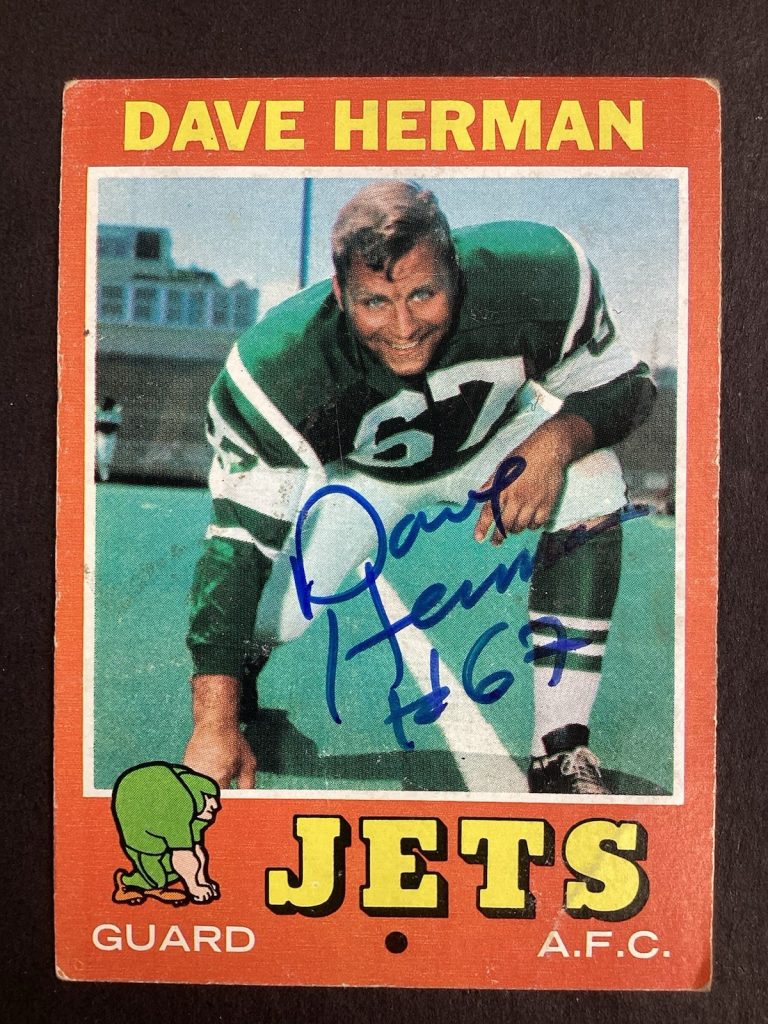 Dave Herman Signed 1971 Topps #124 Football Card New York Jets NFL #67 Auto TPG