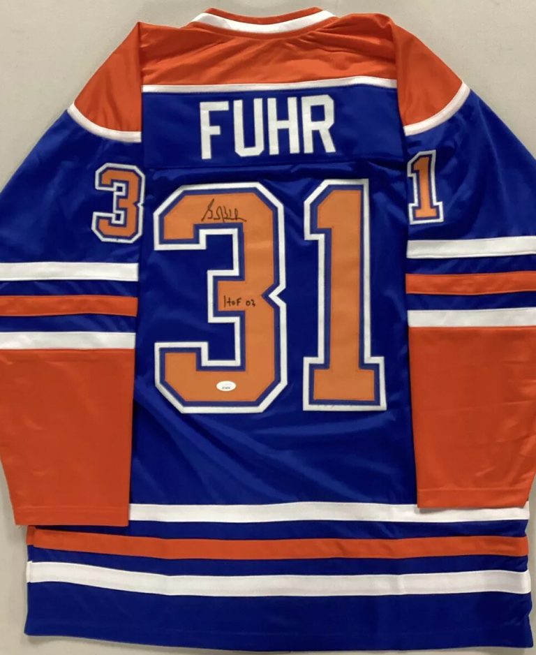 Grant Fuhr Signed Jersey #31 Oilers Hockey Autograph HOF 03 Inscription JSA