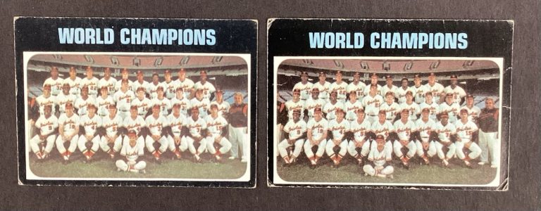 1971 Topps #1 Baseball Baltimore Orioles Error Back Blank + Regular Card WSChamp