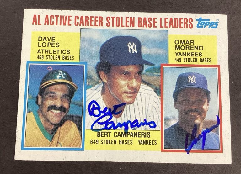 Bert Campaneris Omar Moreno Signed 1984 Topps #714 Baseball Card Yankees TPG #1