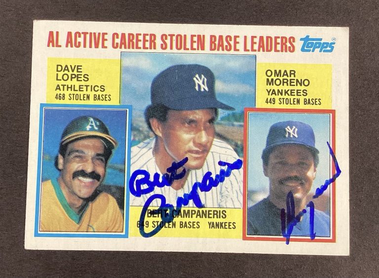 Bert Campaneris Omar Moreno Signed 1984 Topps #714 Baseball Card Yankees TPG #2