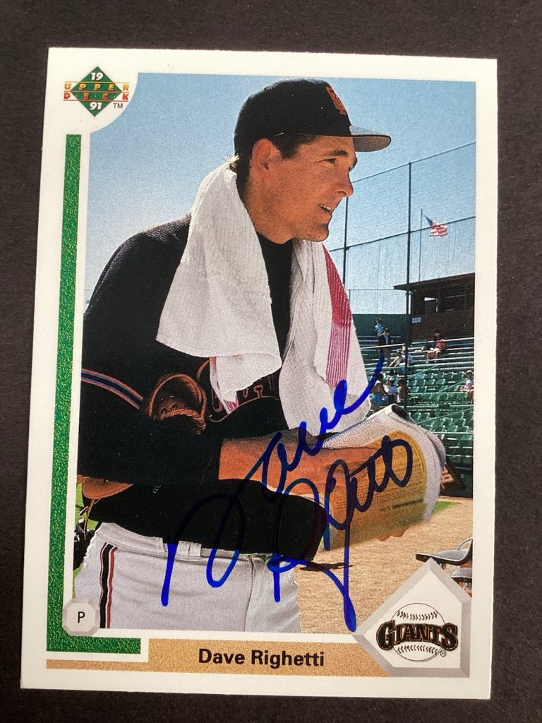 Dave Righetti Signed 1991 Upper Deck #778 Baseball Card SF Giants Autograph TPG