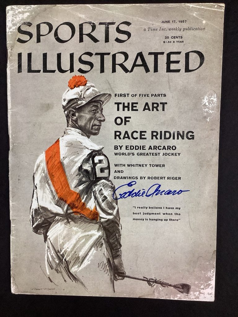 Eddie Arcaro Signed Sports Illustrated Mag 6/17/57 No Label Jockey Auto JSA