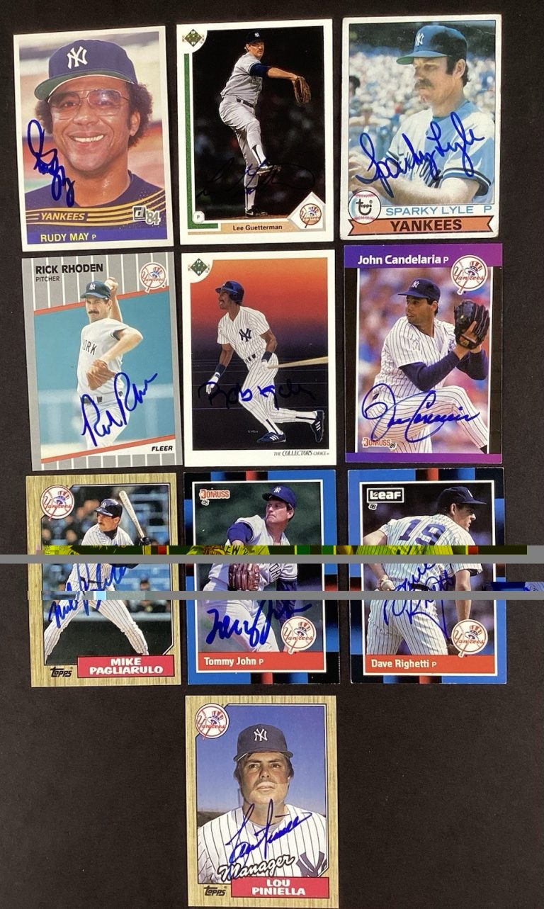 New York Yankees Signed Lot 10 Baseball Cards Lou Piniella Sparky Lyle+ Auto TPG