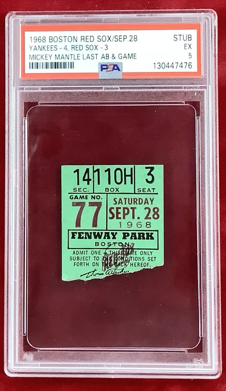 Mickey Mantle Ticket 9/28/1968 Last Game & AB Baseball Fenway Park POP 17 PSA 5