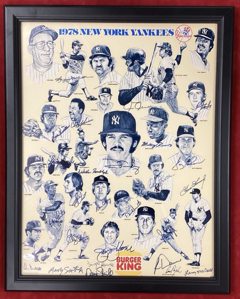 Burger King Signed Poster 1978 WSC Yankees Reggie Jackson 26 Auto Team Frame JSA