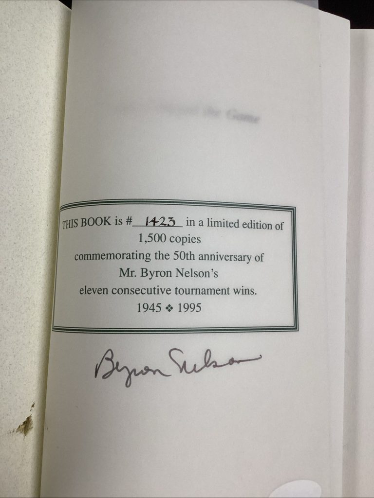 Byron Nelson Signed Book How I Played The Game Ltd Ed Masters PGA Autograph JSA