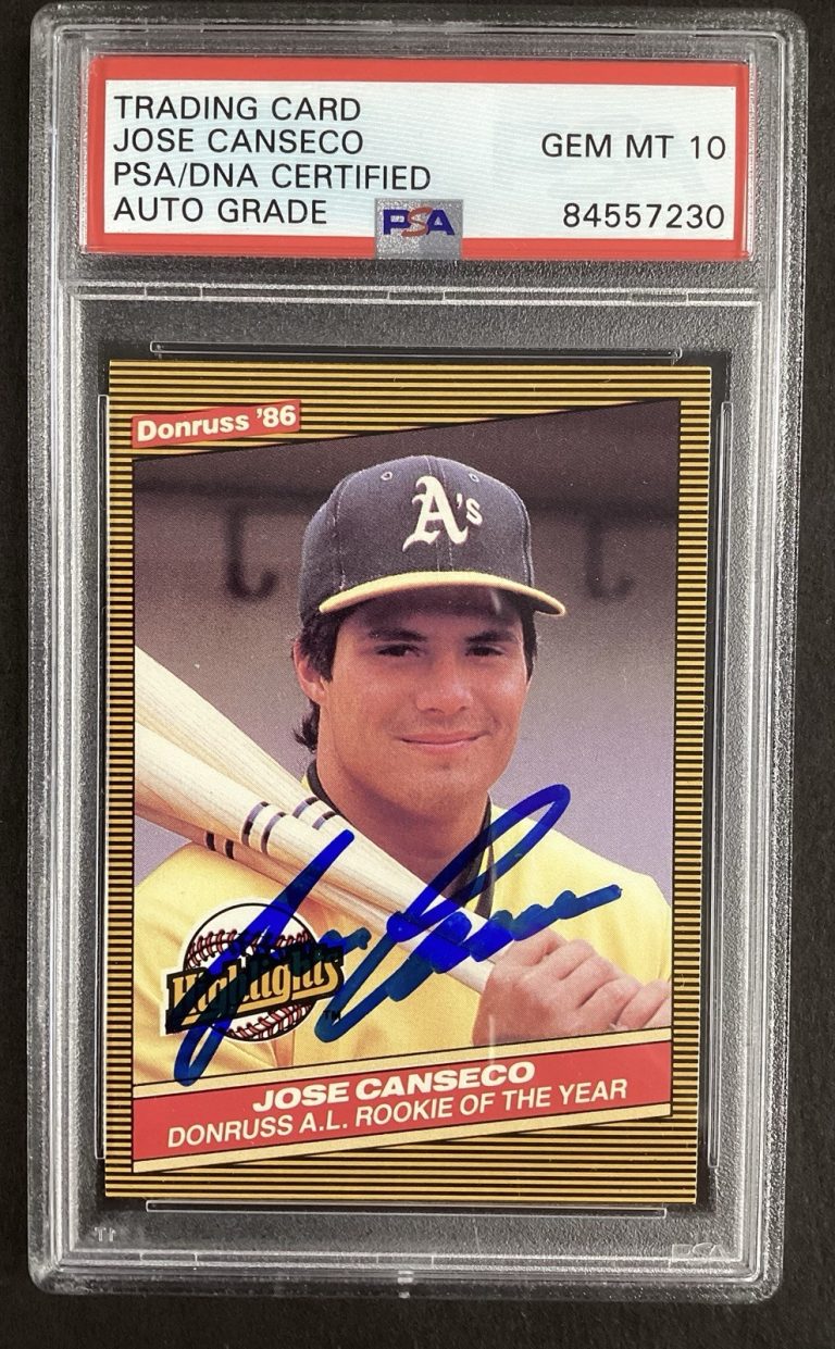 Jose Canseco Signed 1986 Donruss #55 Rookie Card Leaf  RC Auto PSA/DNA GEM MT 10