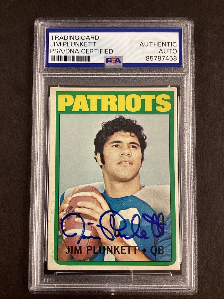 Jim Plunkett Signed 1972 Topps Card #65 RC New England Patriots Football PSA/DNA