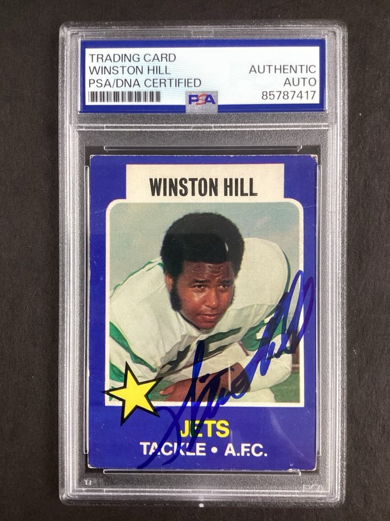 Winston Hill Signed 1976 Topps Wonder Bread Card #8 NY Jets Football PSA/DNA