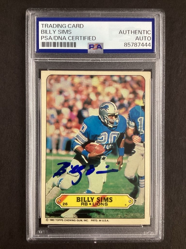 Billy Sims Signed 1983 Topps Sticker Detroit Lions Football Autograph PSA/DNA