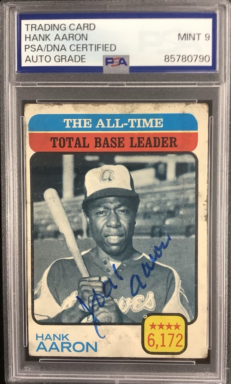 Hank Aaron Signed 1973 Topps #473 Baseball Card Damage HOF Autograph PSA/DNA 9