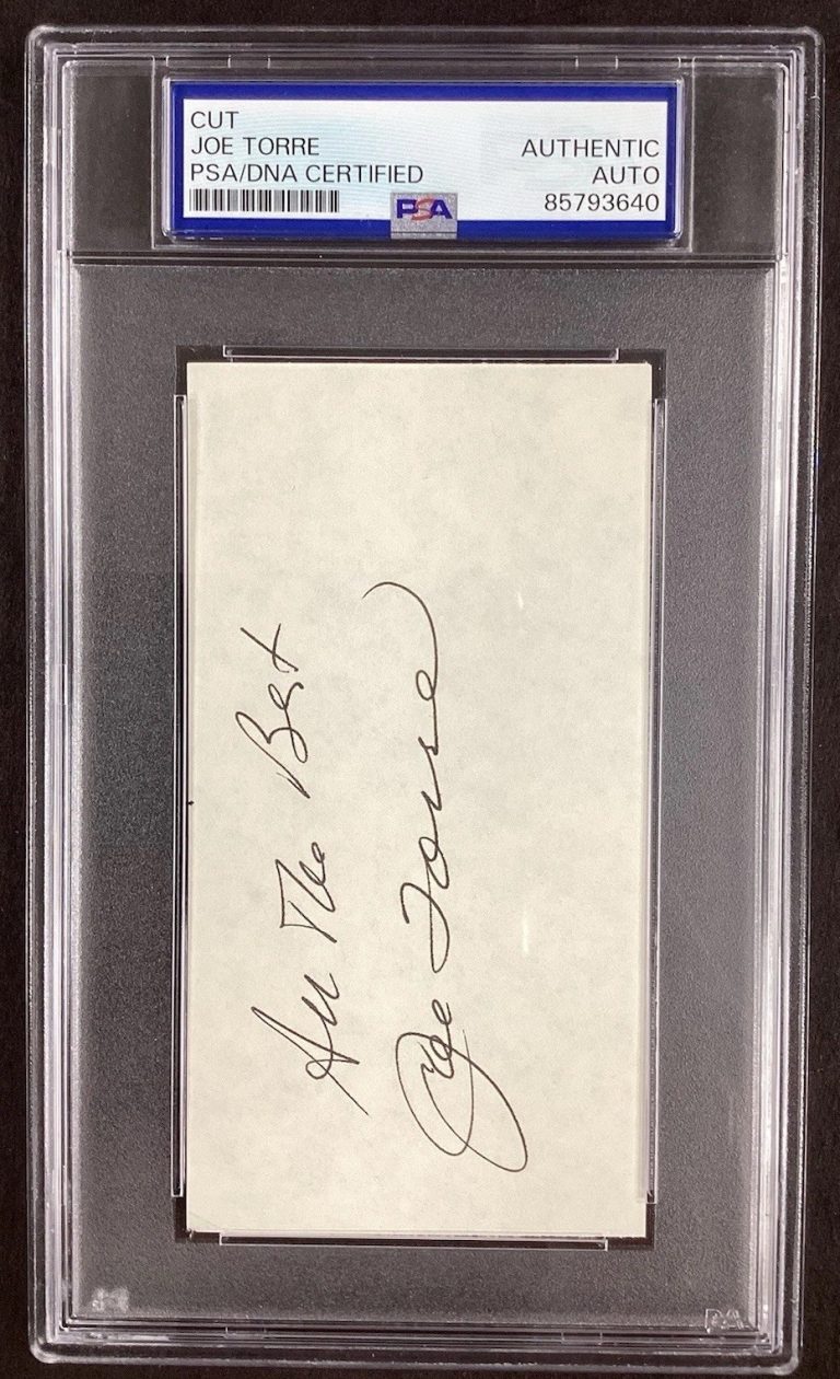 Joe Torre Signed Index Card Cut Inscription New York Yankees Auto PSA/DNA #2