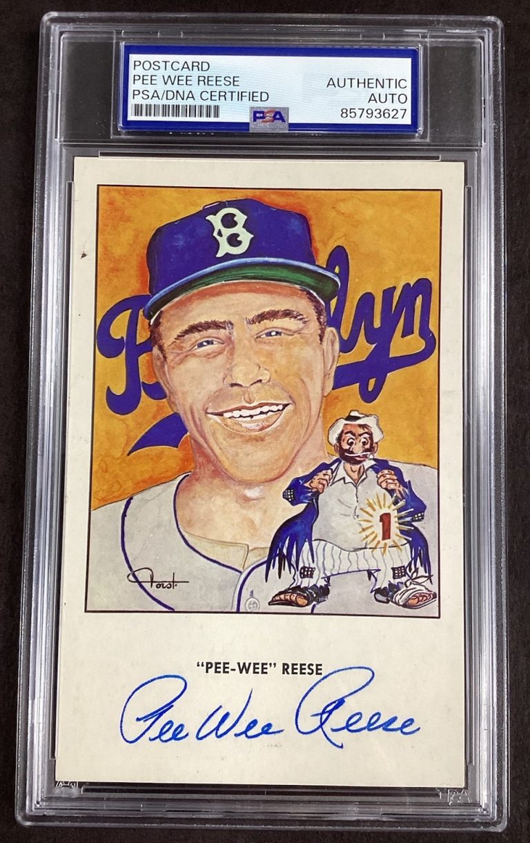 Pee Wee Reese Signed Postcard Stadium Series Brooklyn Dodgers Autograph PSA/DNA